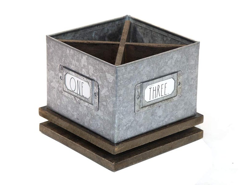 Rae Dunn Rotating Decorative Pencil Cup â€“ Galvanized Steel Desktop Stationary Spinner Holder - 4 Compartment Table Top Organizer for Pens, Office, Home and Art Supplies by Designstyles - Image 1